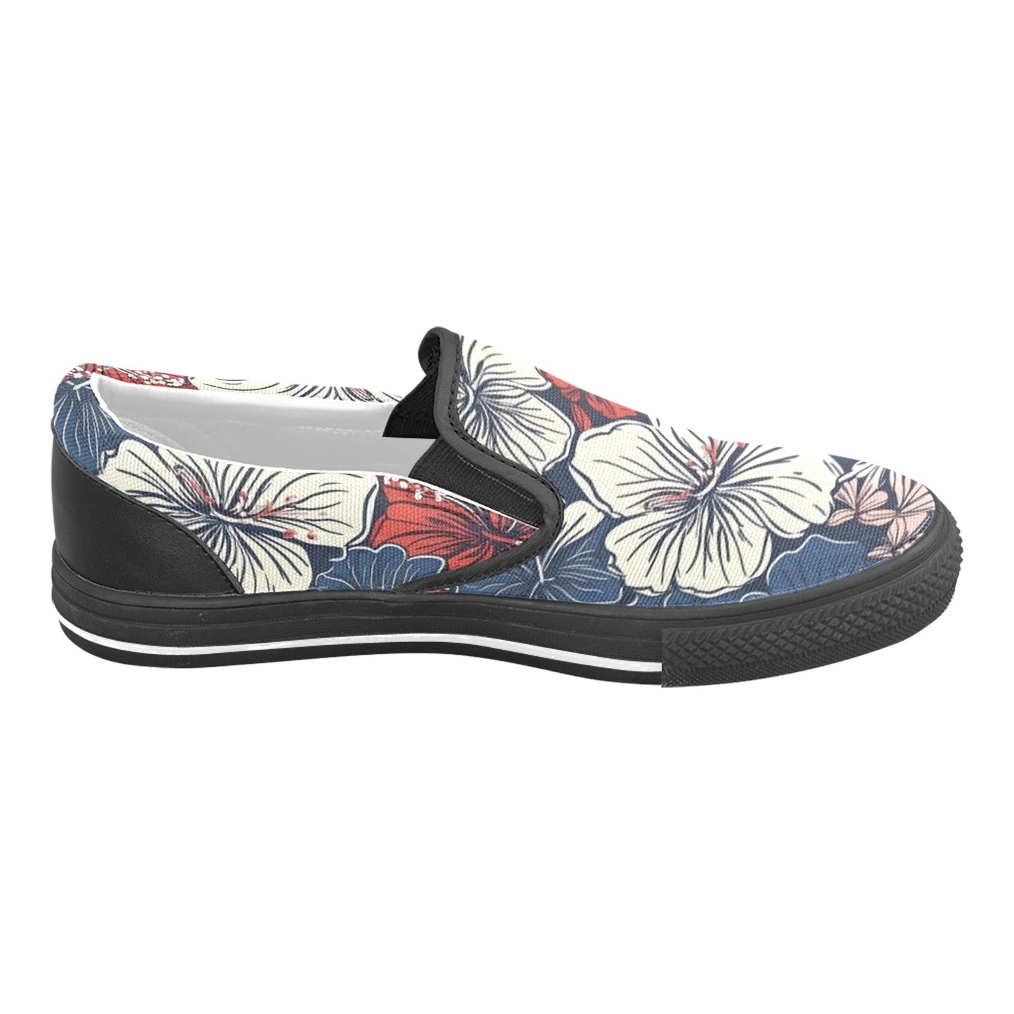 USA/American Flag Inspired Hawaiian Floral Pattern Men's Slip-on Canvas Shoes