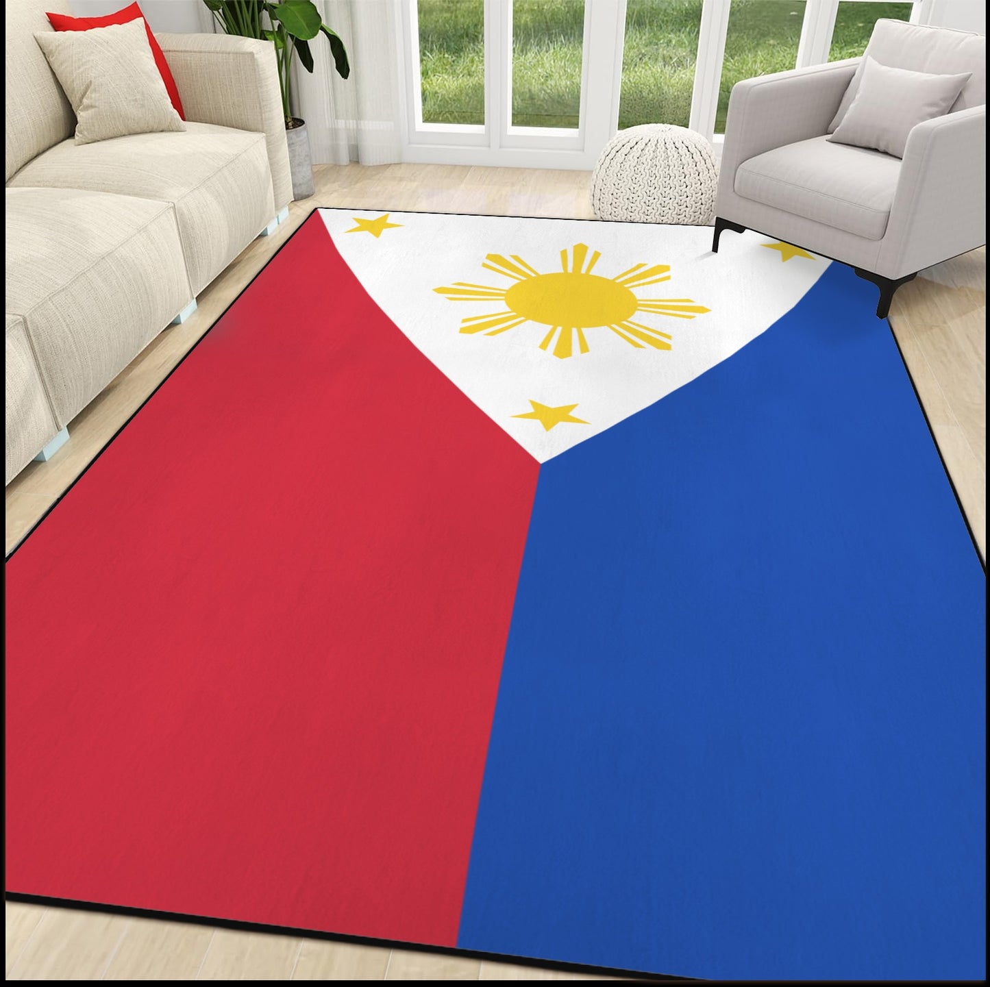 Philippines Flag Inspired 84x60 Inch Area Rug with Black Binding (Made in the USA)