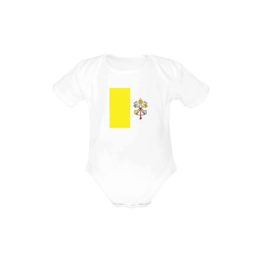 Vatican City Flag Baby Short Sleeve Unisex Bodysuits（Made in USA）