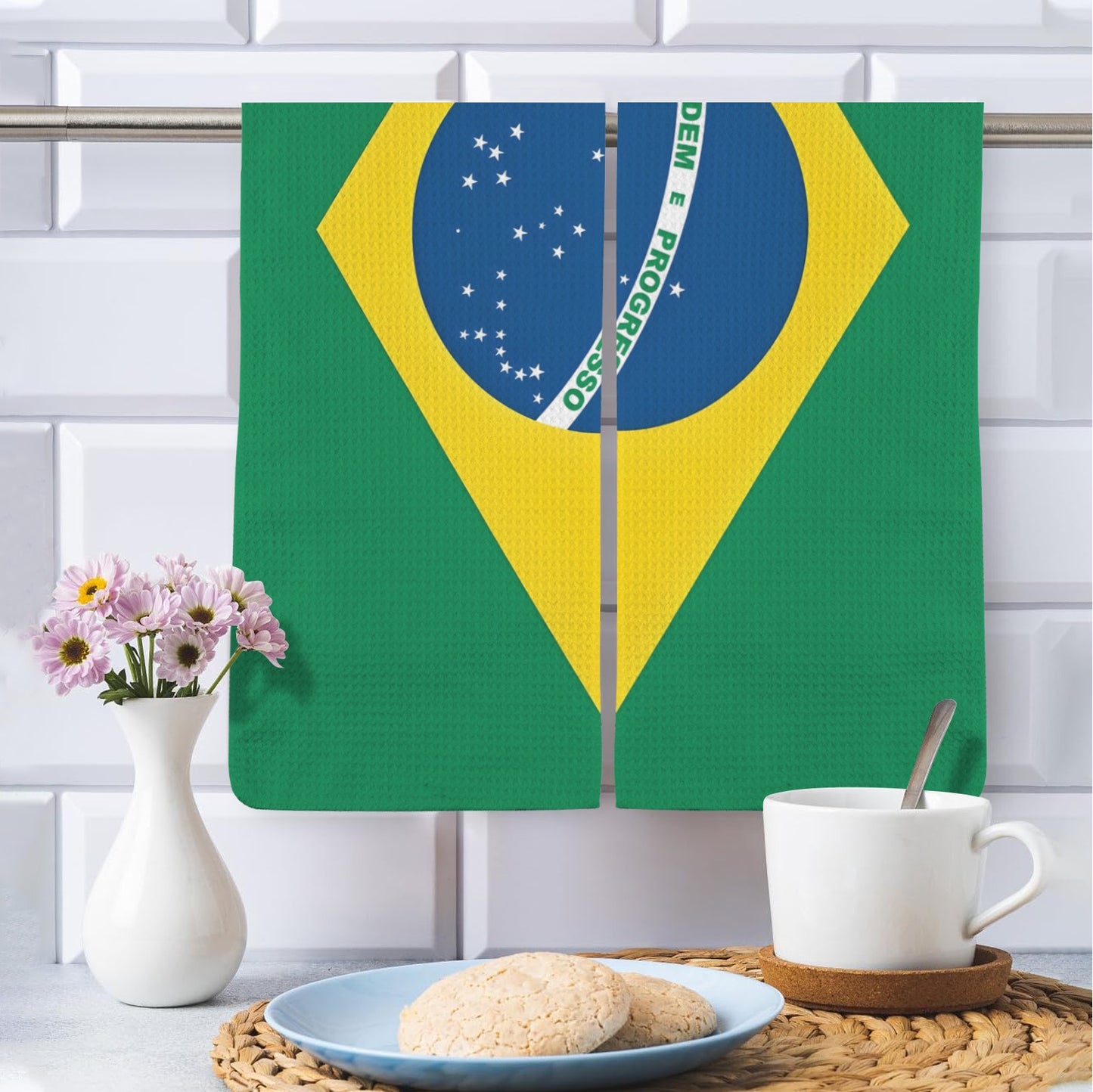 Brazil Flag Inspired Kitchen Towel 40X60cm (Pack of 2) (Made in the USA)