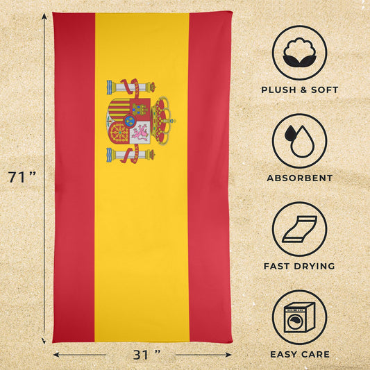Spain Flag Inspired Beach Towel 31"x71" (Made in USA)