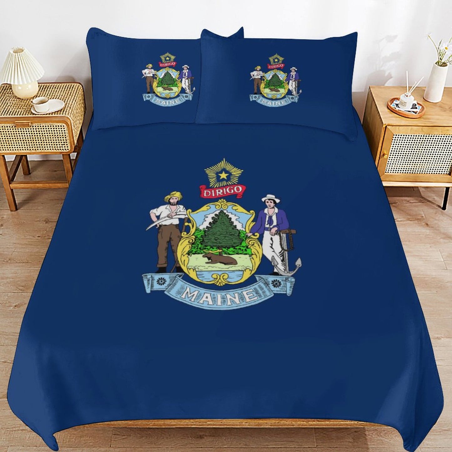Maine Flag Inspired 3-Piece Bedding Set (1 Duvet Cover + 2 Pillow Shams) – 102"×90"
