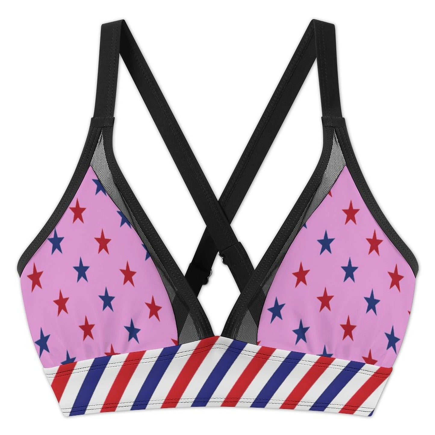USA/American Flag Inspired Red & Blue Stars & Stripes Pattern Women's Mesh Drawstring Skirt and Swimsuit Set