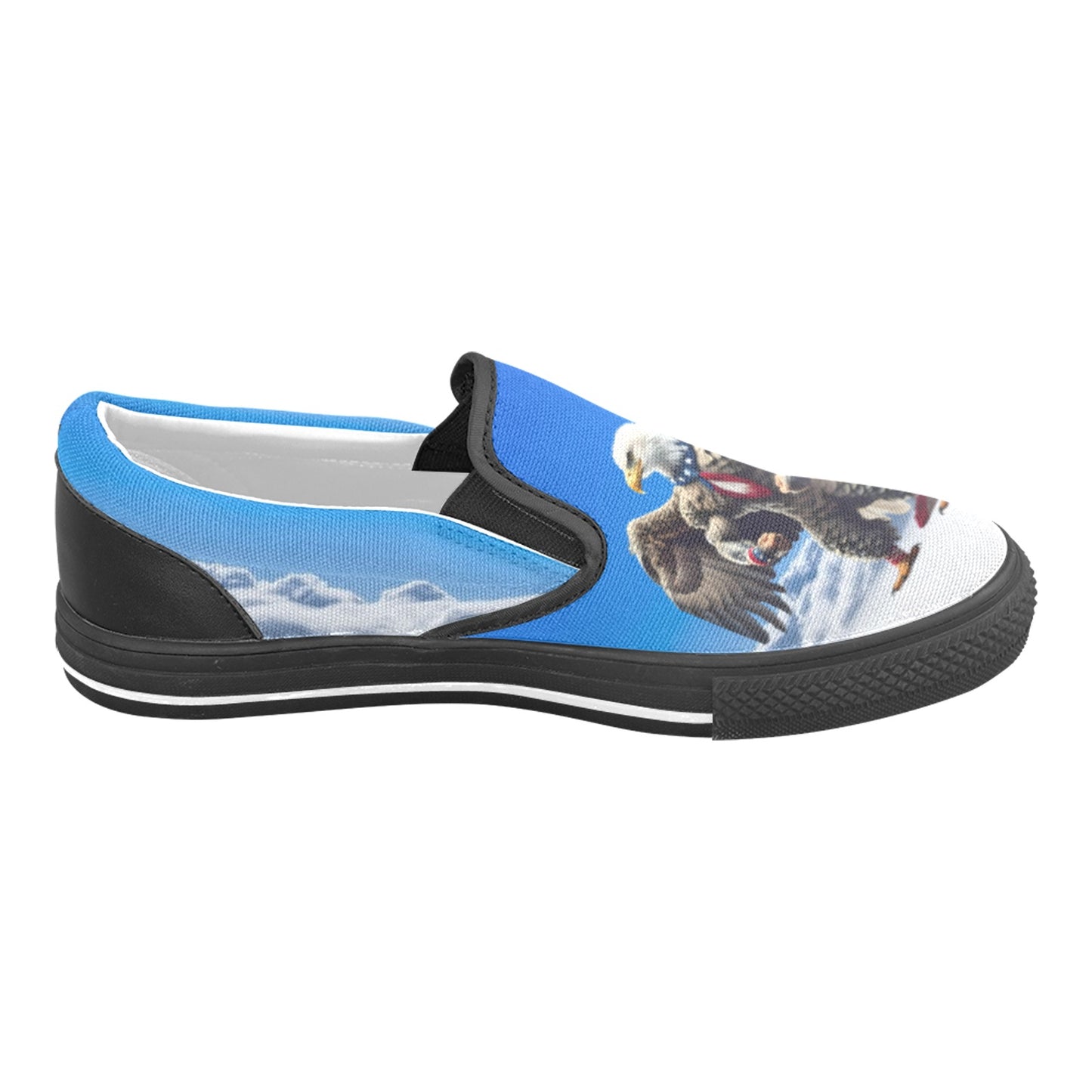 USA/American Flag Inspired Eagle on Clouds Slip-on Canvas Men's Shoes (Model019)(Two Shoes With Different Printing)