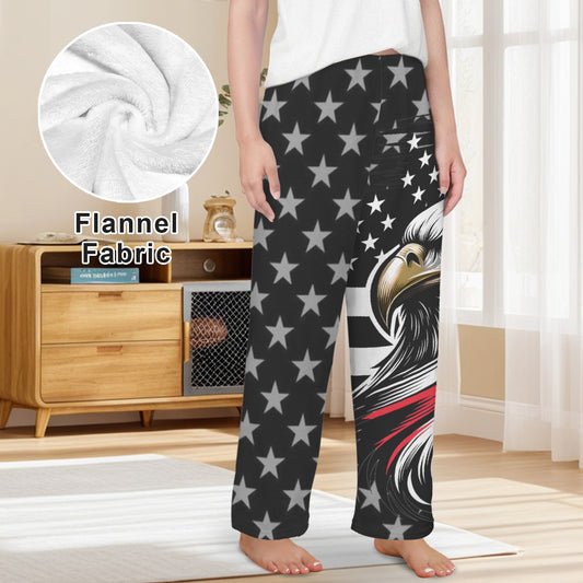 Thin Red Line Flag Inspired Eagle Women's Flannel Pajama Trousers Made in the USA
