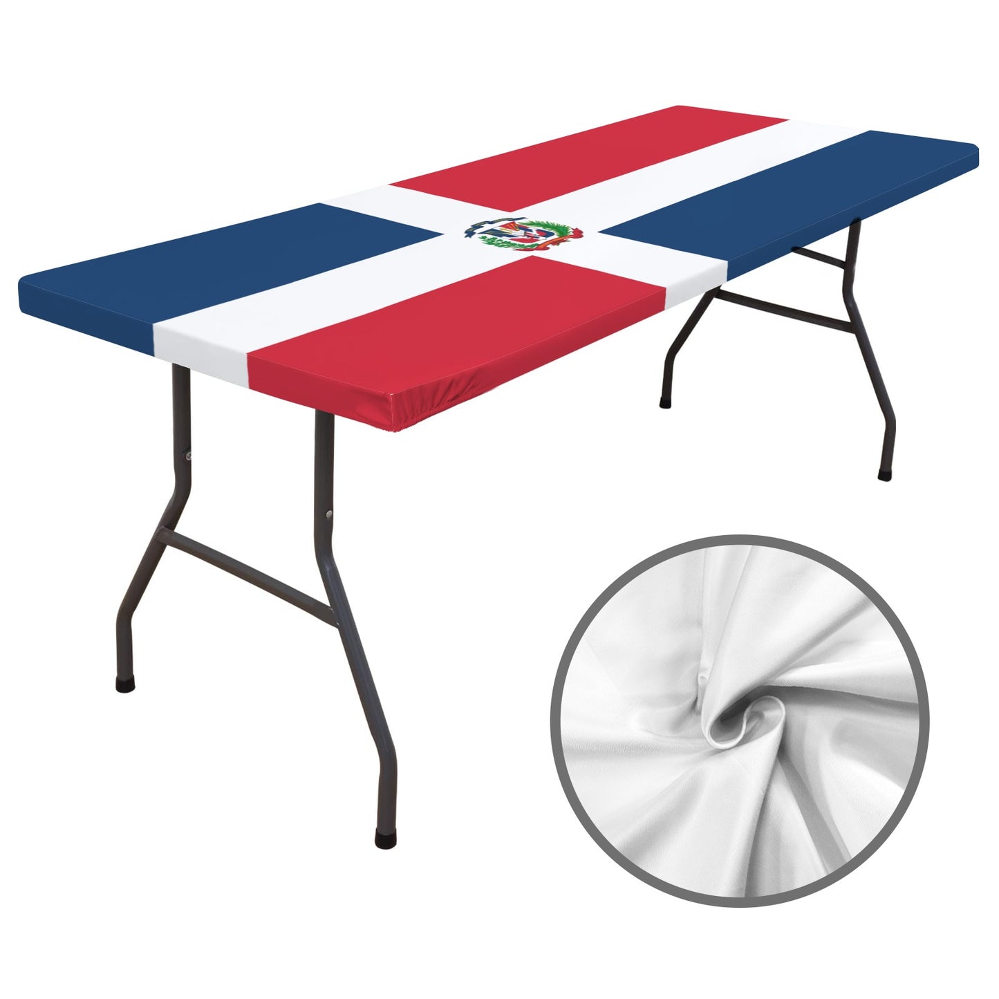 Dominican Republic Flag Inspired Custom Elastic Fitted Tablecloth 72x30 inch (Made in the USA)