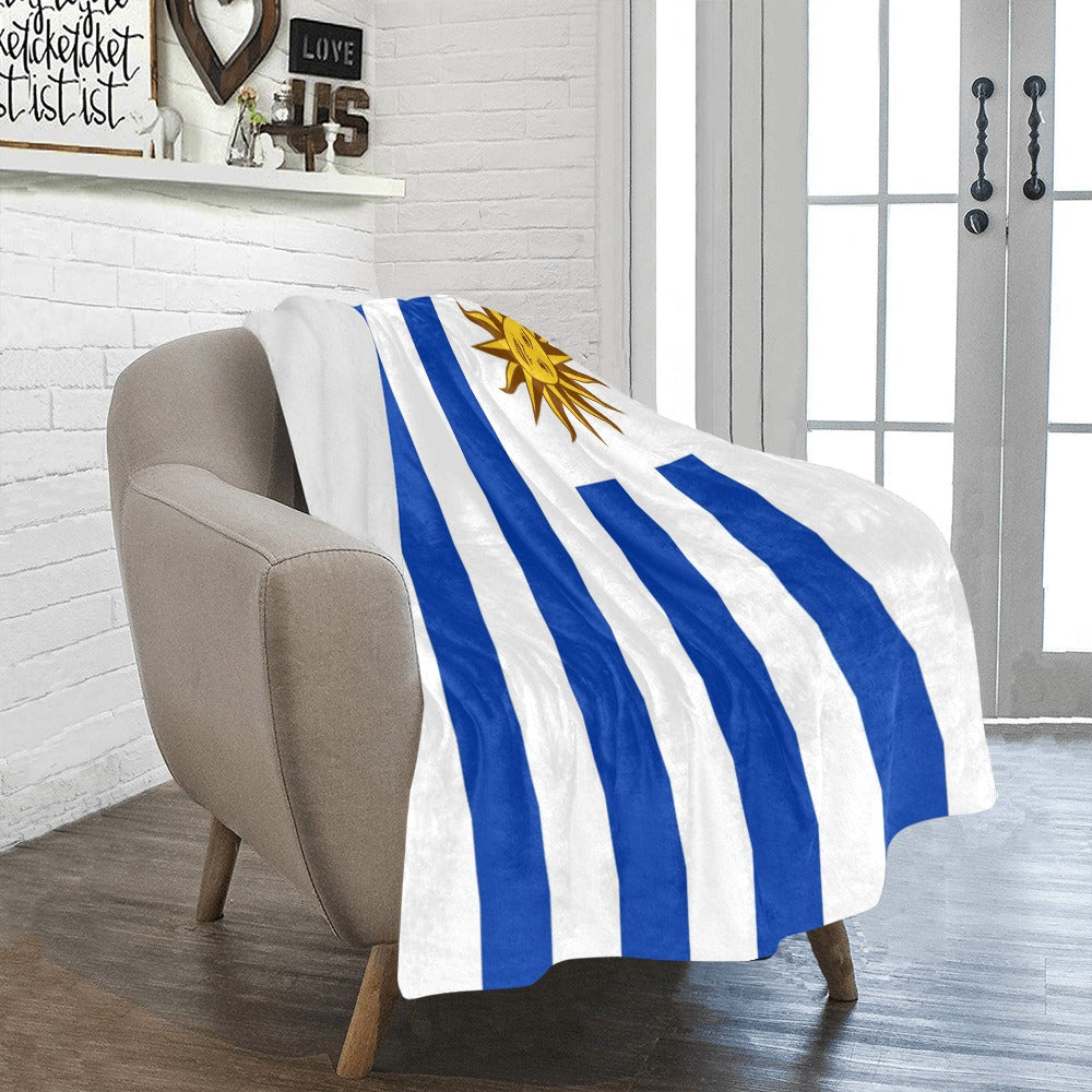 Luv My Flag Uruguayan flag blanket on cozy armchair.