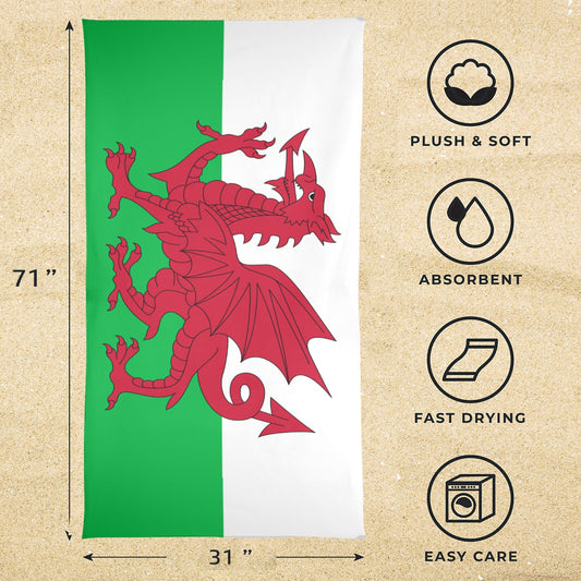 Wales Flag Beach Towel 31"x71" (Made in USA)