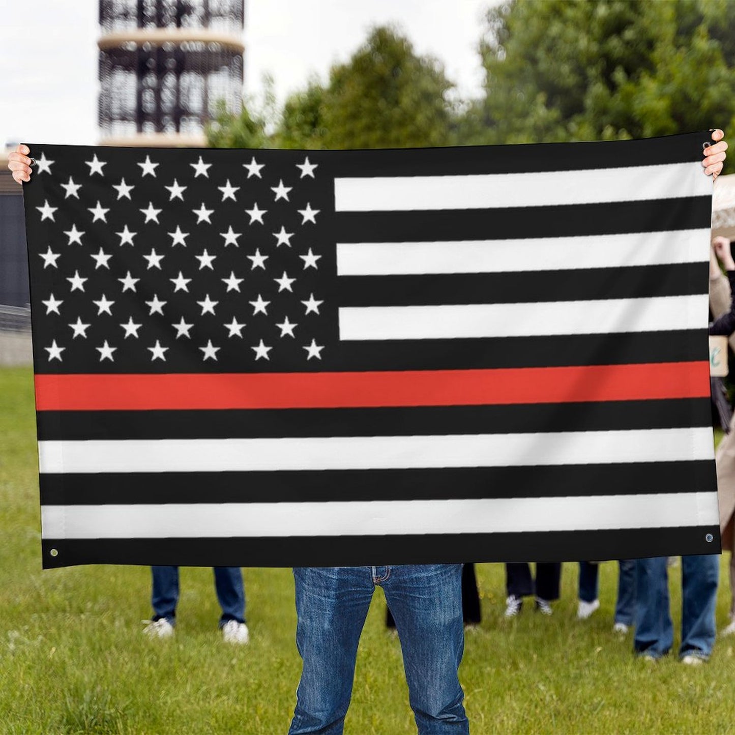 Thin Red Line Flag Inspired Wall Mount Flag with Four Grommets (35x59 in)