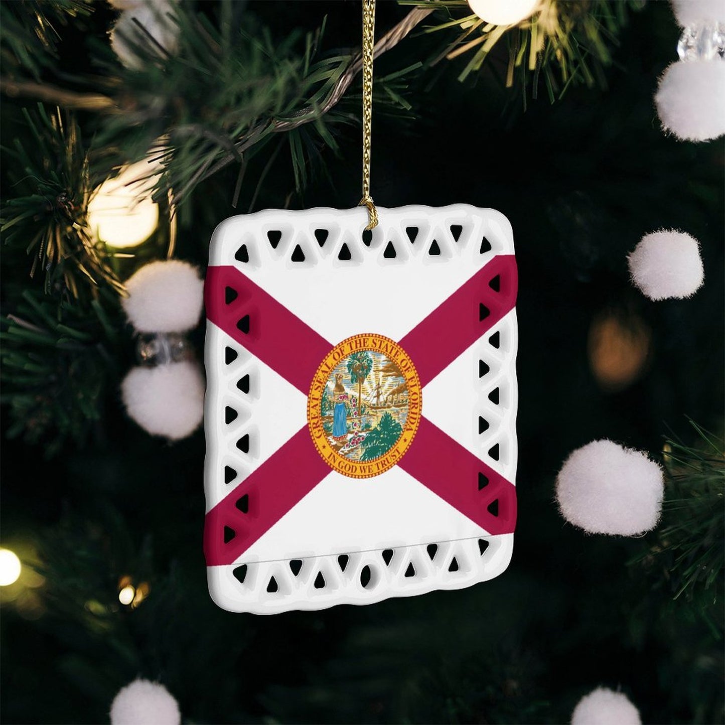Florida Flag Inspired Square Ceramic Ornament Made in the USA
