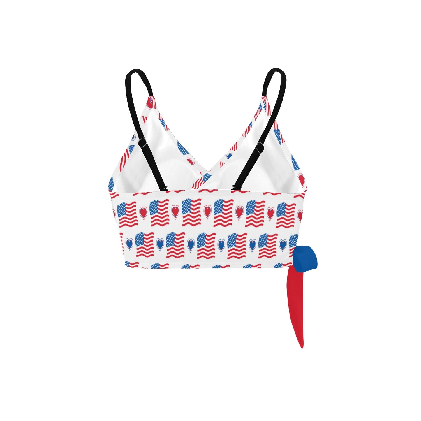 USA/American Flag Inspired Flag and Hearts Pattern Knot Side Bikini Top