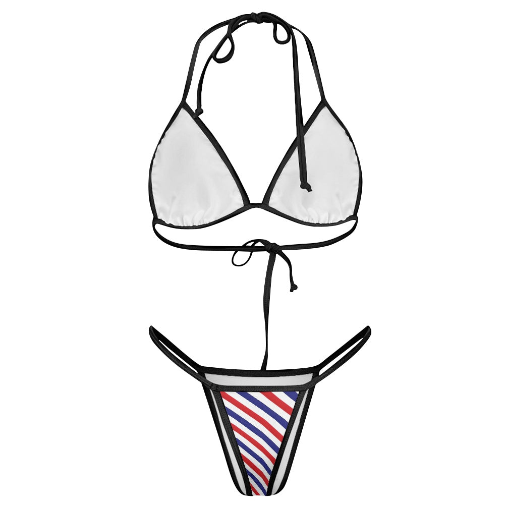 USA/American Flag Inspired Stripes Pattern Women's Triangle Bikini with Thong Bottom