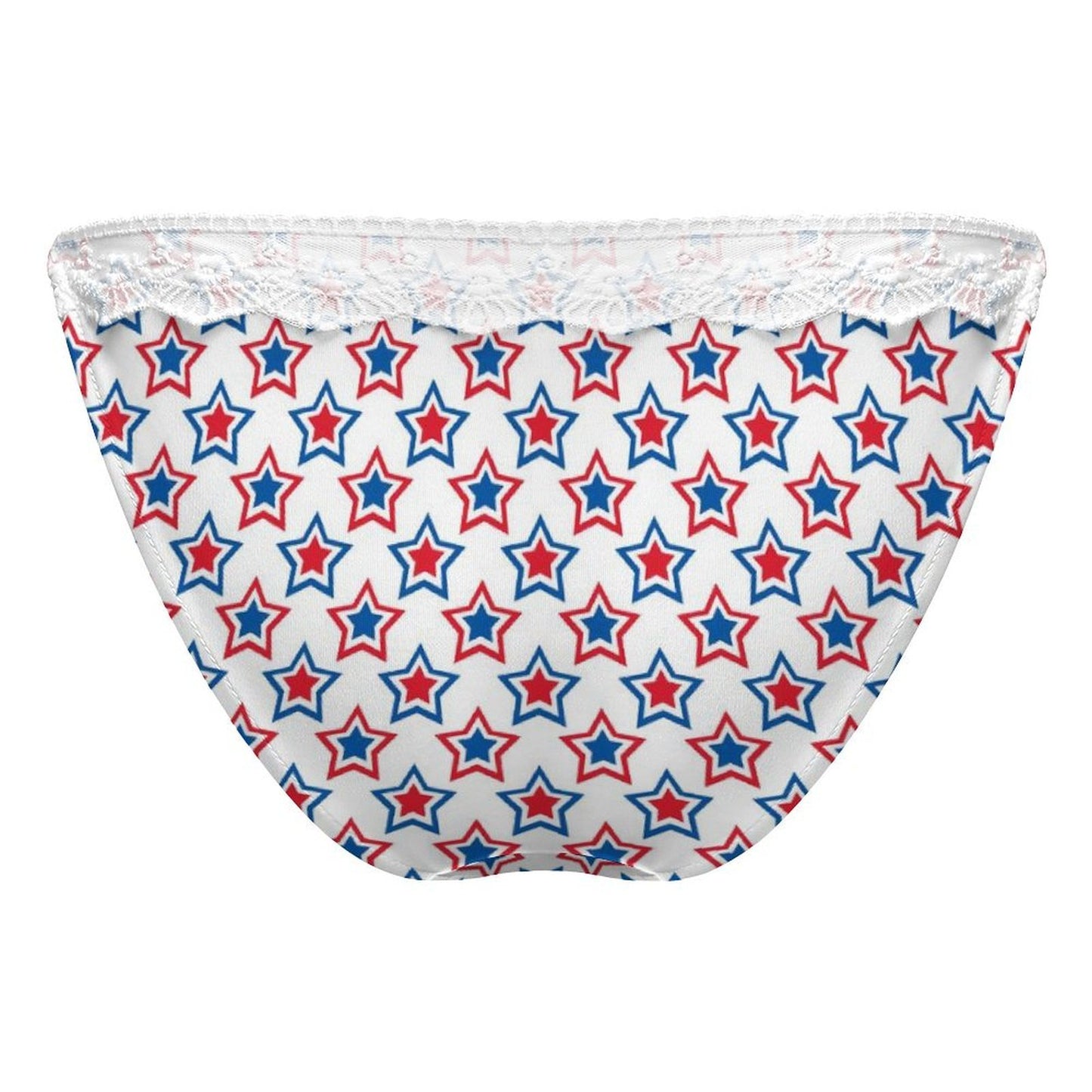 USA/American Flag Inspired Red, White & Blue Stars Pattern Lace Trim Underwear