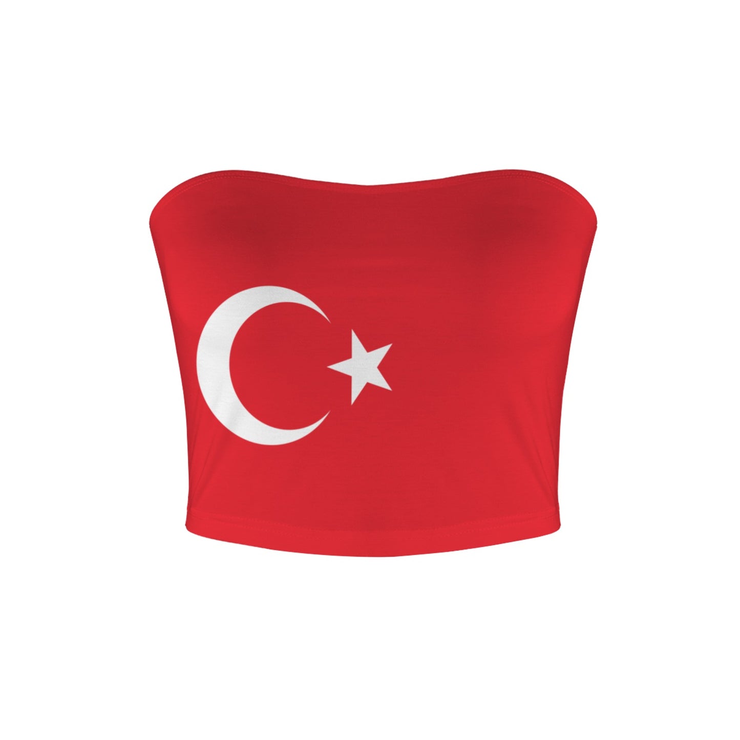 Red tube top featuring Turkish flag design by [Brand].