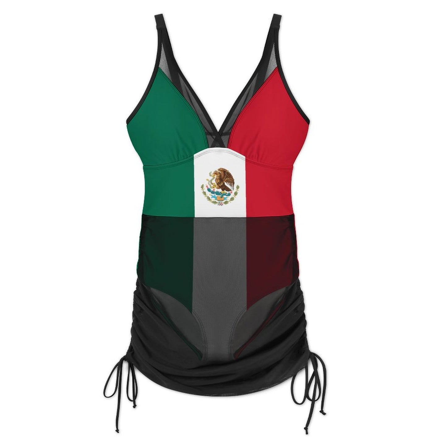Mexico Flag Inspired Women's Mesh Plunge One-Piece Swimsuit