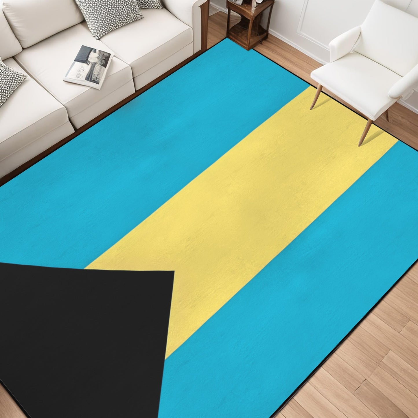 Bahamas Flag Inspired 84x60 Inch Area Rug with Black Binding (Made in the USA)