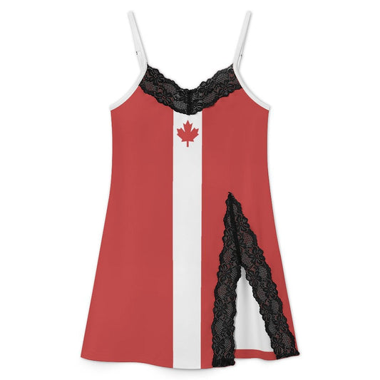 Canada Flag Inspired Women's Lace Slit Cami Pajama Dress