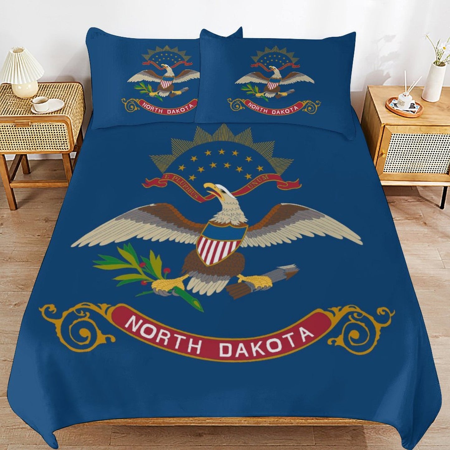 North Dakota Flag Inspired 3-Piece Bedding Set (1 Duvet Cover + 2 Pillow Shams) – 102"×90"