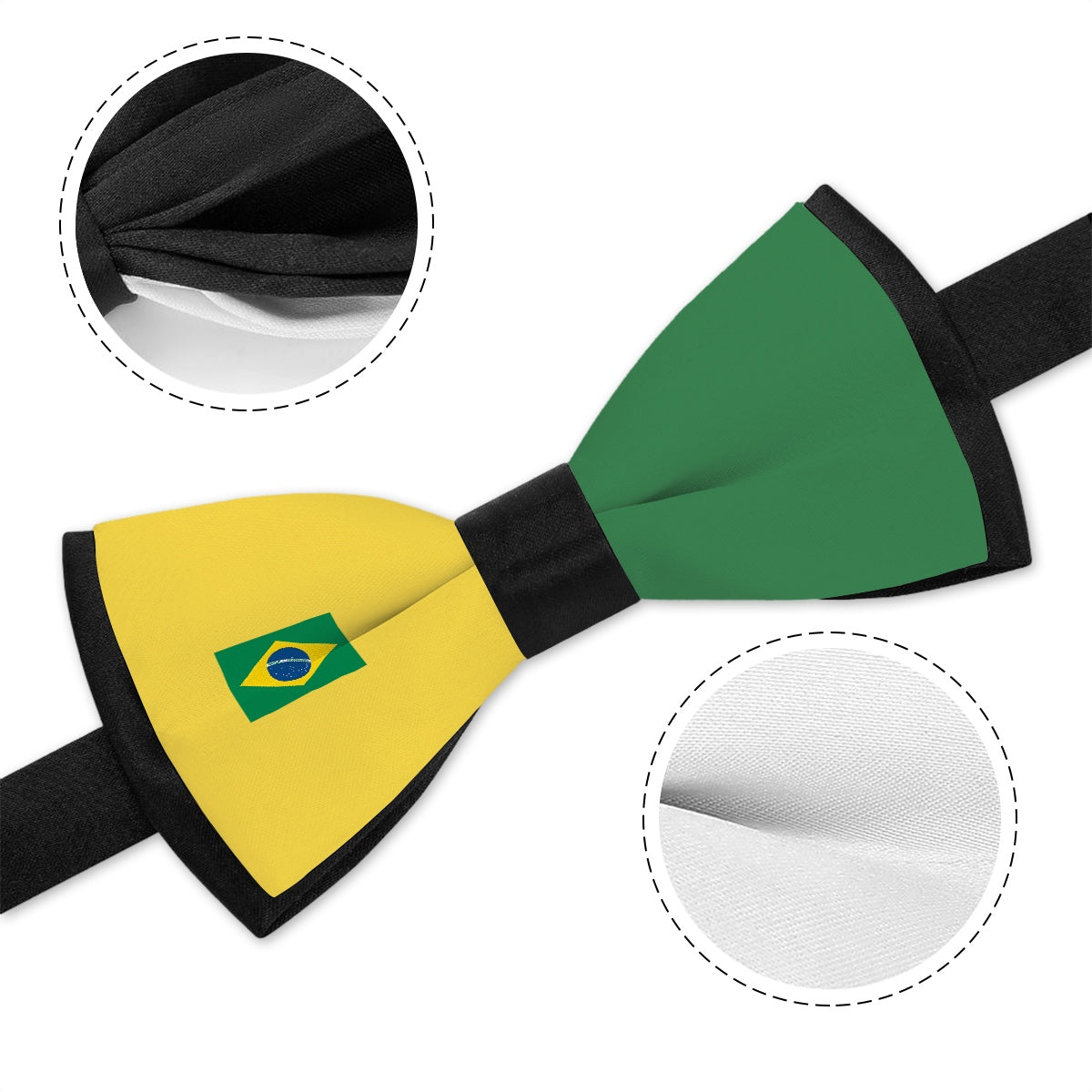 [Brand] bow tie featuring Brazil flag design, green, yellow.