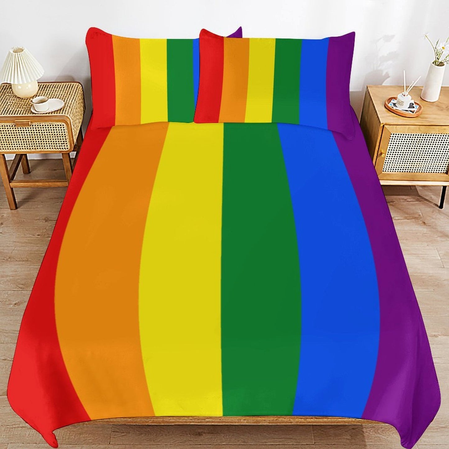 Rainbow Flag Inspired (Vertically Hung) 3-Piece Bedding Set (1 Duvet Cover + 2 Pillow Shams) – 102"×90"