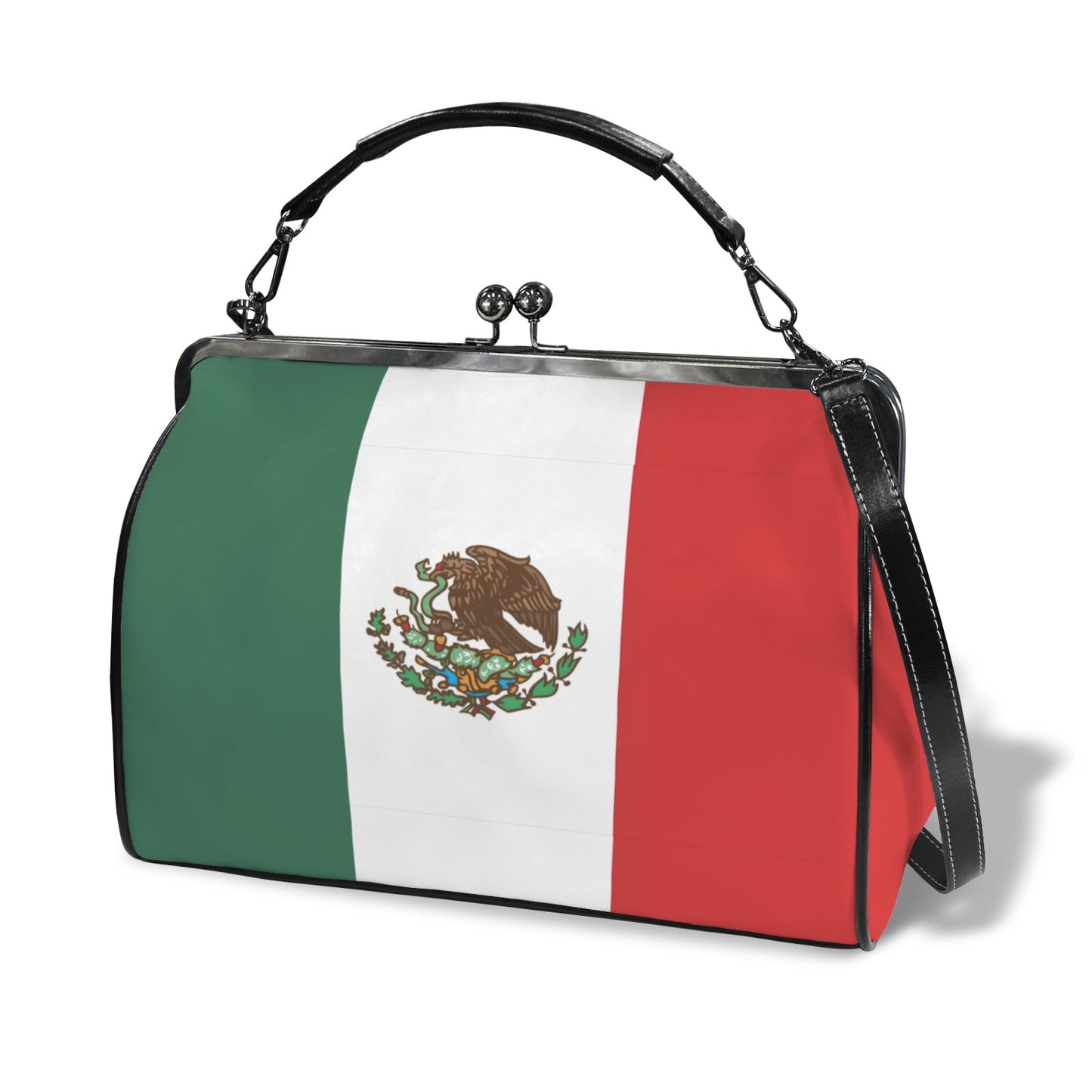 Mexico Flag Inspired Kisslock Crossbody Shoulder Bag-Large