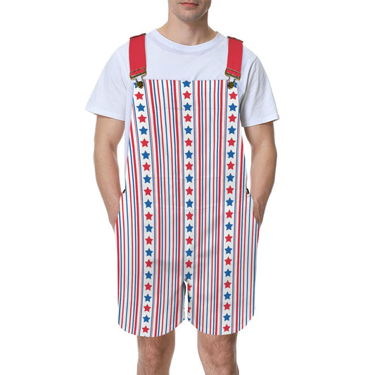 USA/American Flag Inspired Stars & Stripes Pattern Unisex Suspender Jumpsuit