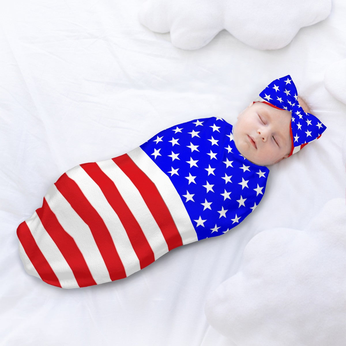 USA/American Flag Inspired Baby Swaddle Sack with Baby Headband