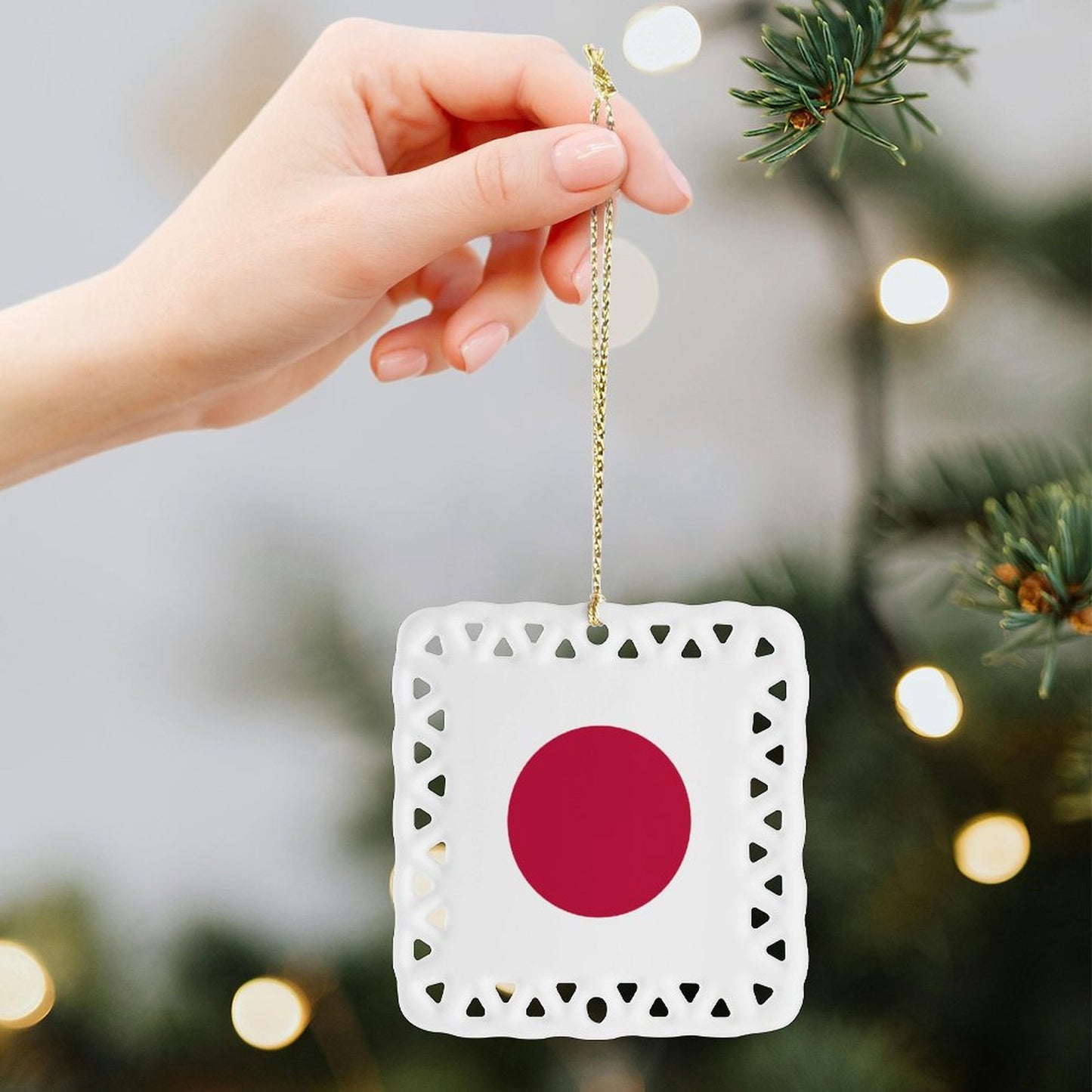 Japan Flag Inspired Square Ceramic Ornament Made in the USA