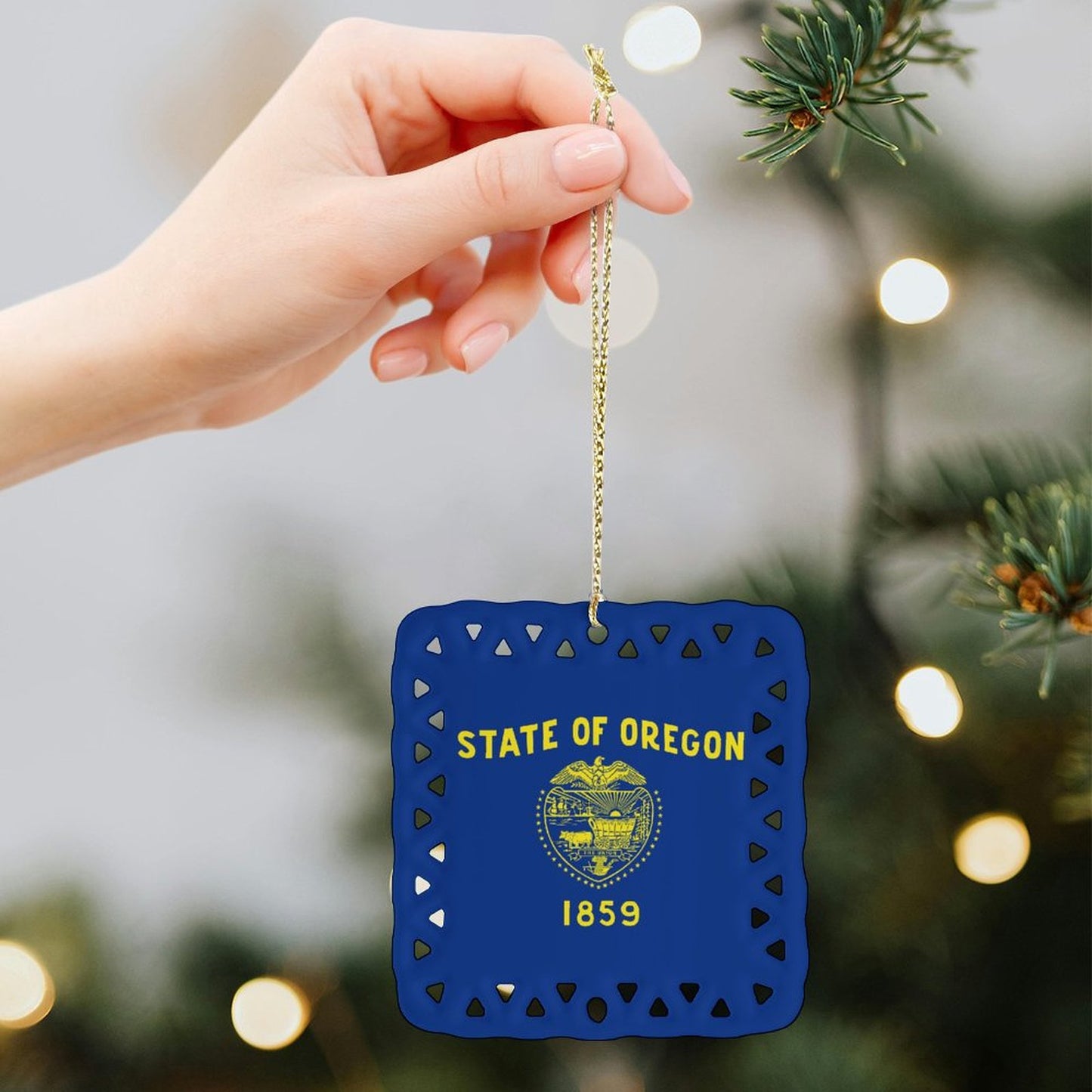 Oregon Flag Inspired Square Ceramic Ornament Made in the USA