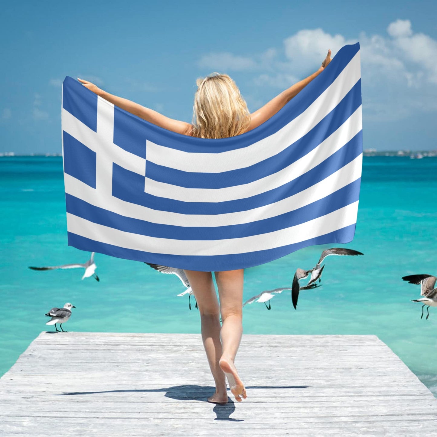 Greece Flag Beach Towel 31"x71" (Made in USA)