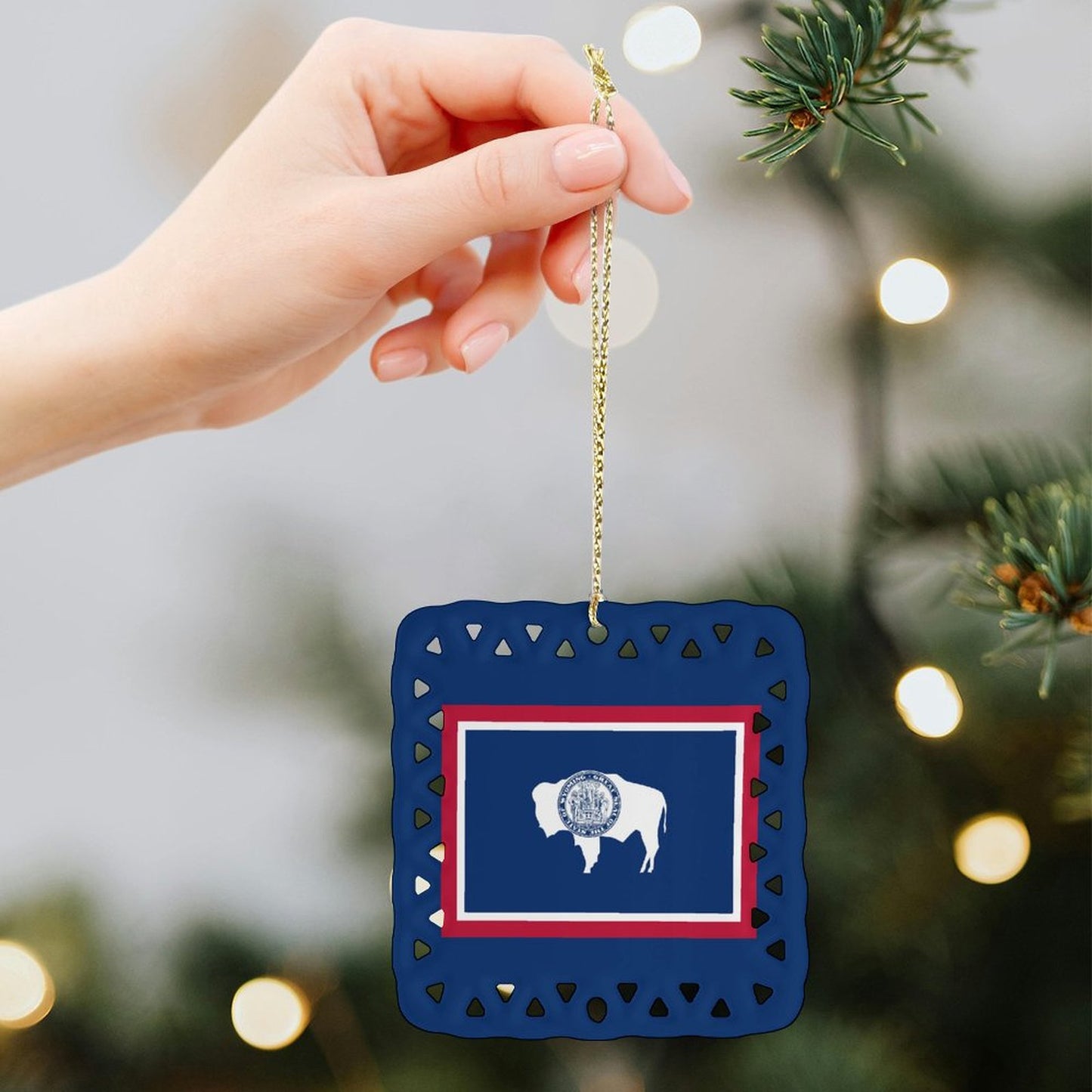 Wyoming Flag Inspired Square Ceramic Ornament Made in the USA