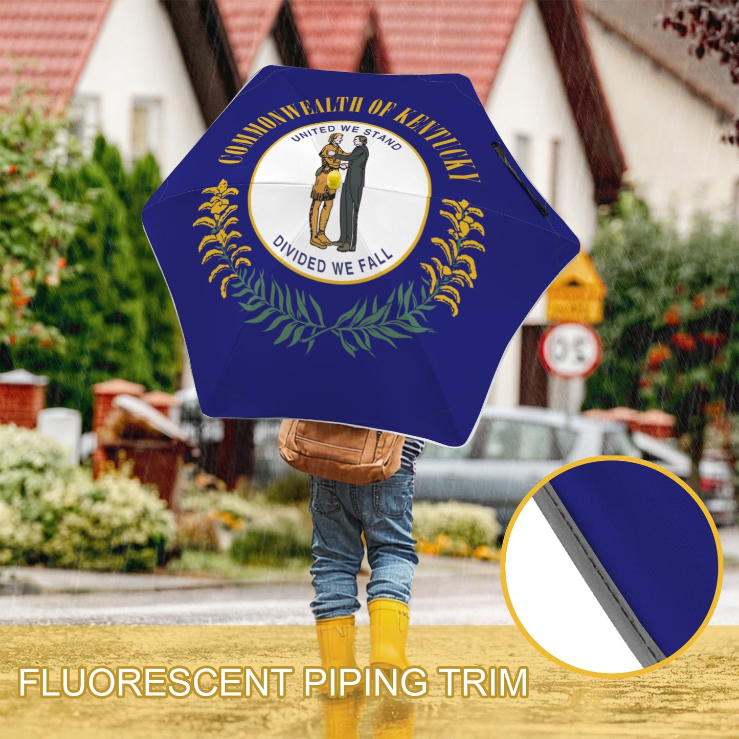 Kentucky Flag Inspired Kids Safe Round Corner Umbrella