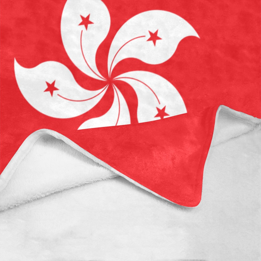 Red and white blanket with floral design, Luv My Flag.