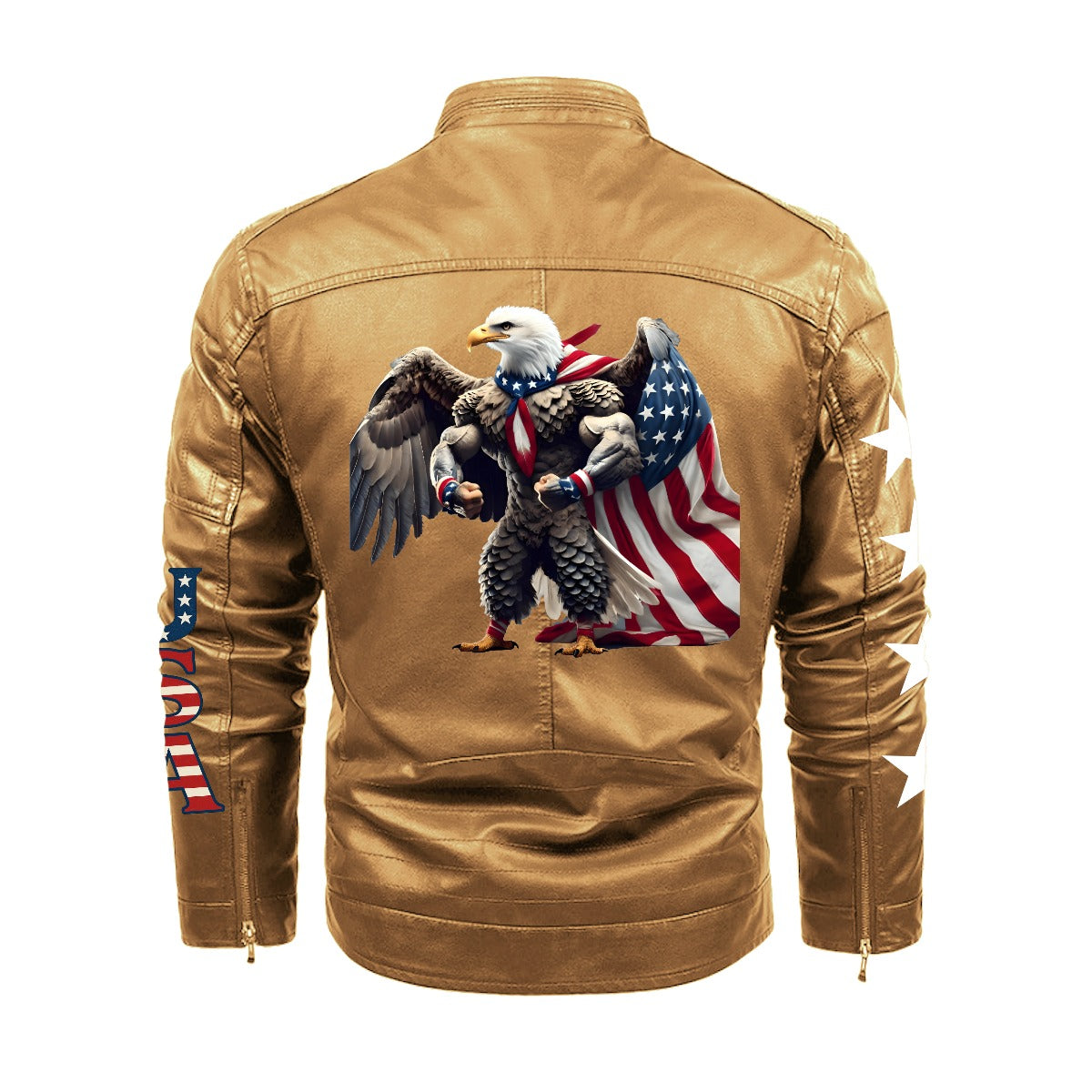 USA/American Flag Inspired Plush Fleece Decorative Zipper Faux Leather Jacket
