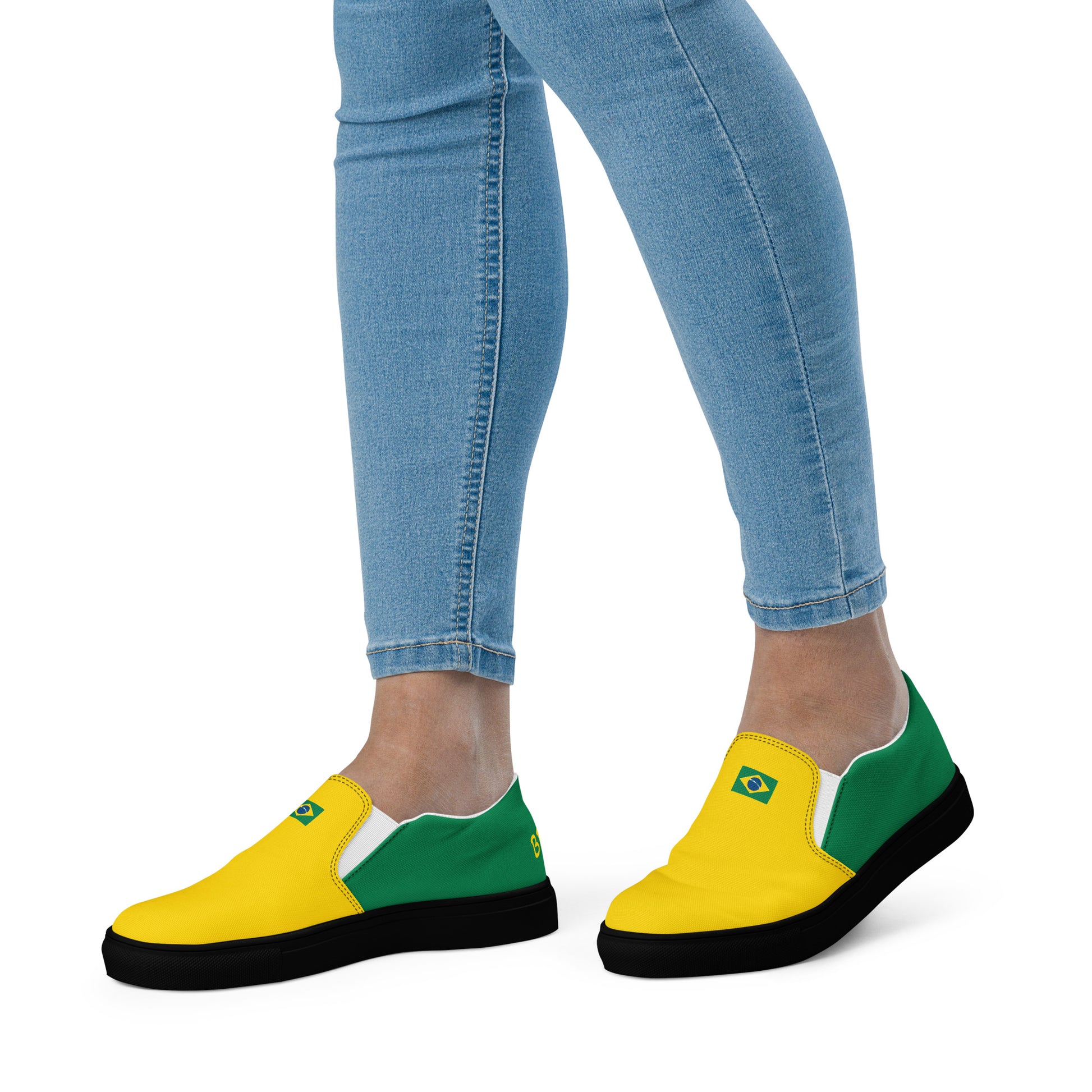 Bold Brazil Flag Inspired Womens Canvas Slip-On Shoes – Comfortable, Stylish Footwear for Patriotic Pride - Luv My Flag