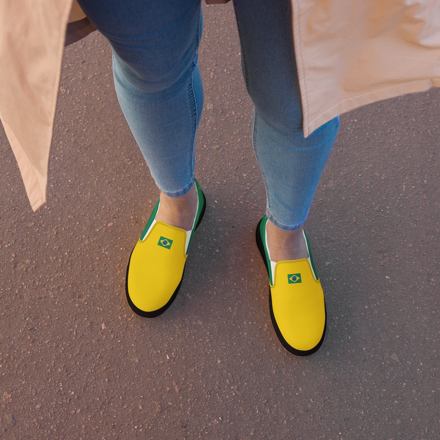 Bold Brazil Flag Inspired Womens Canvas Slip-On Shoes – Comfortable, Stylish Footwear for Patriotic Pride - Luv My Flag