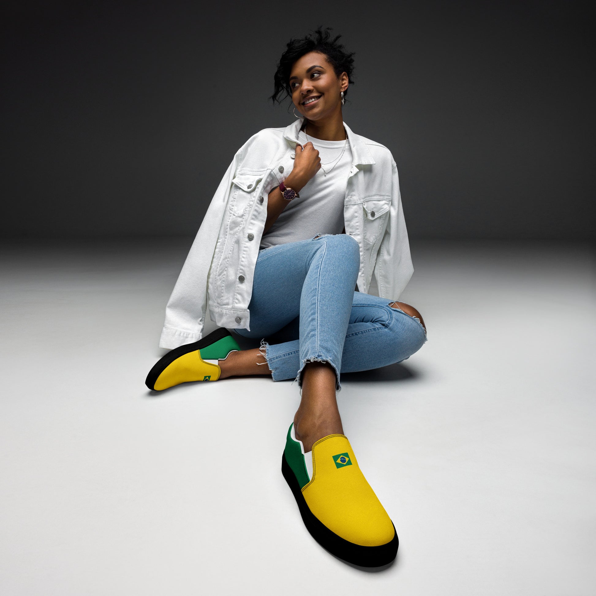 Bold Brazil Flag Inspired Womens Canvas Slip-On Shoes – Comfortable, Stylish Footwear for Patriotic Pride - Luv My Flag