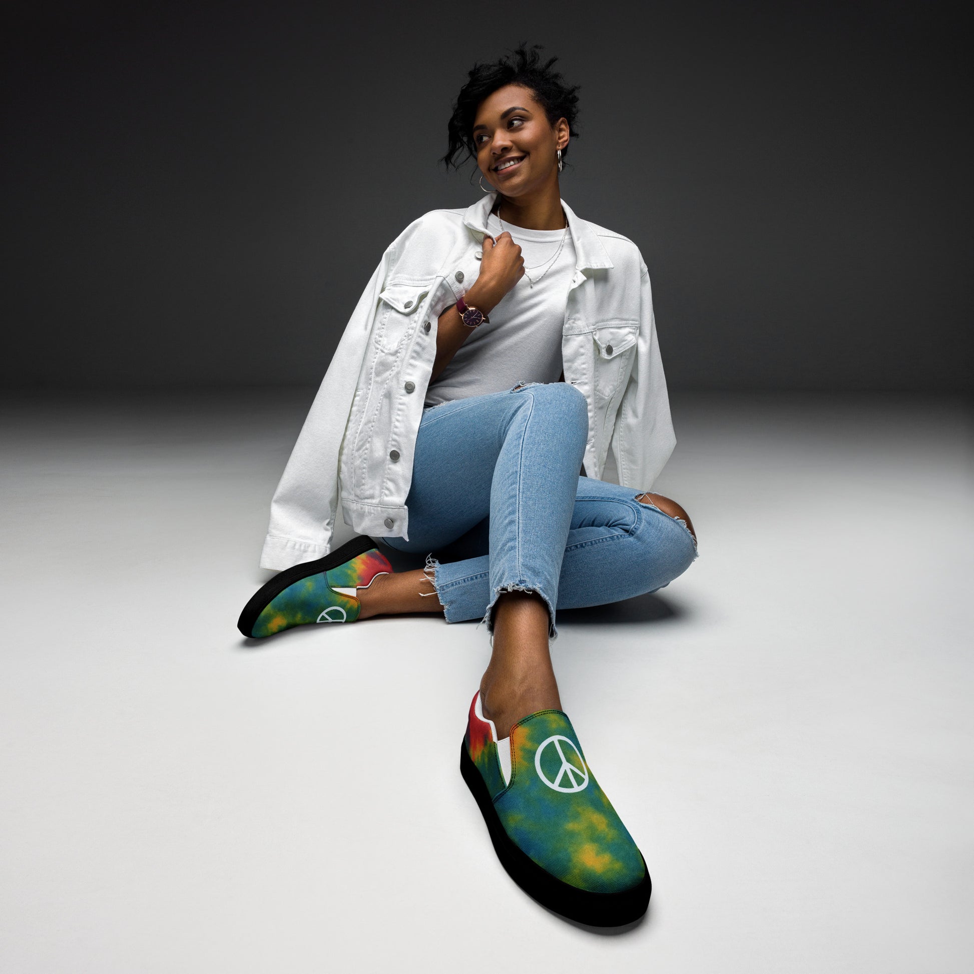 Peace Sign Tie-Dye Canvas Shoes for Women Who Walk with Soul - Luv My Flag
