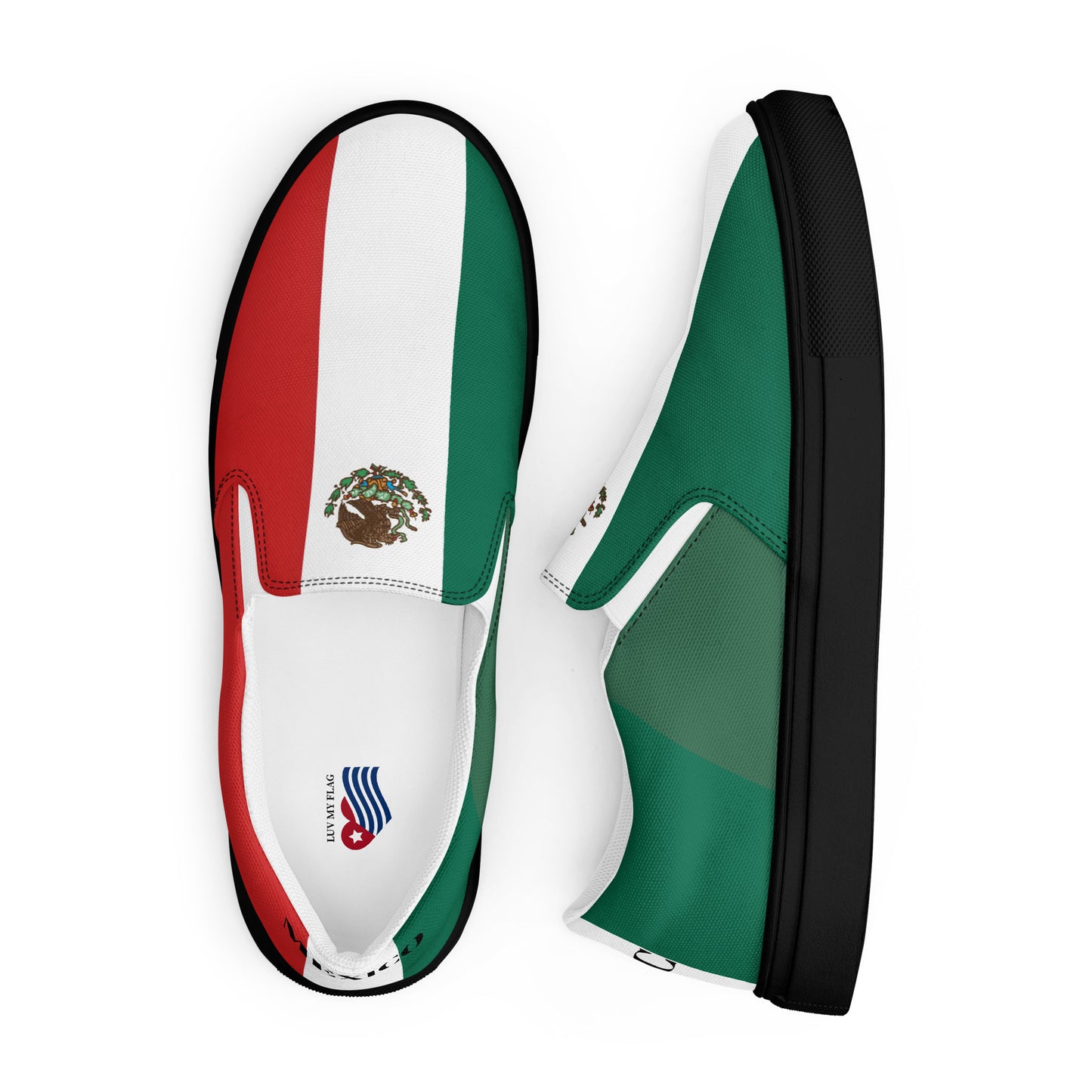 Mexico Flag Inspired Women’s Slip-On Canvas Shoes – Black or White Sole