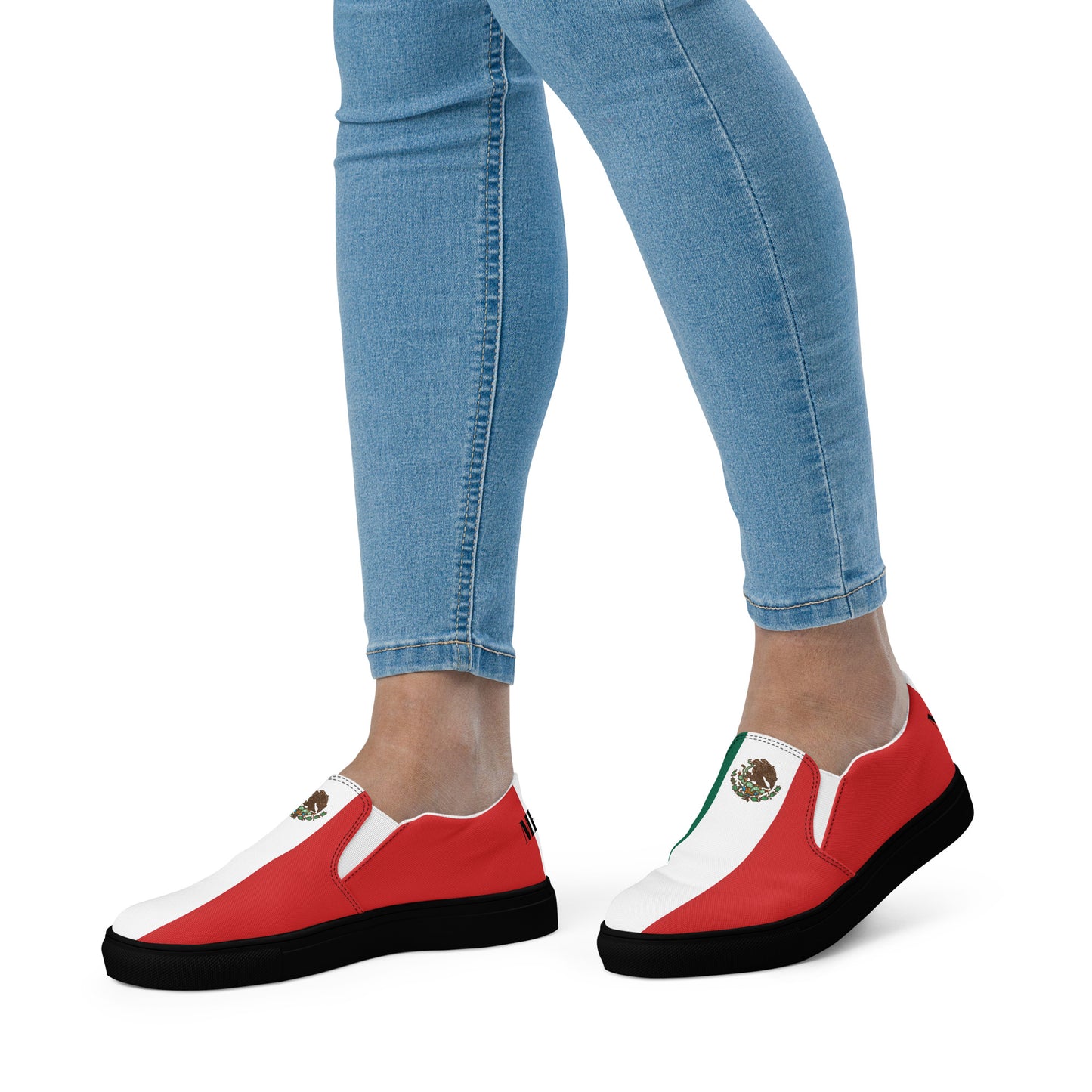 Mexico Flag Inspired Women’s Slip-On Canvas Shoes – Black or White Sole
