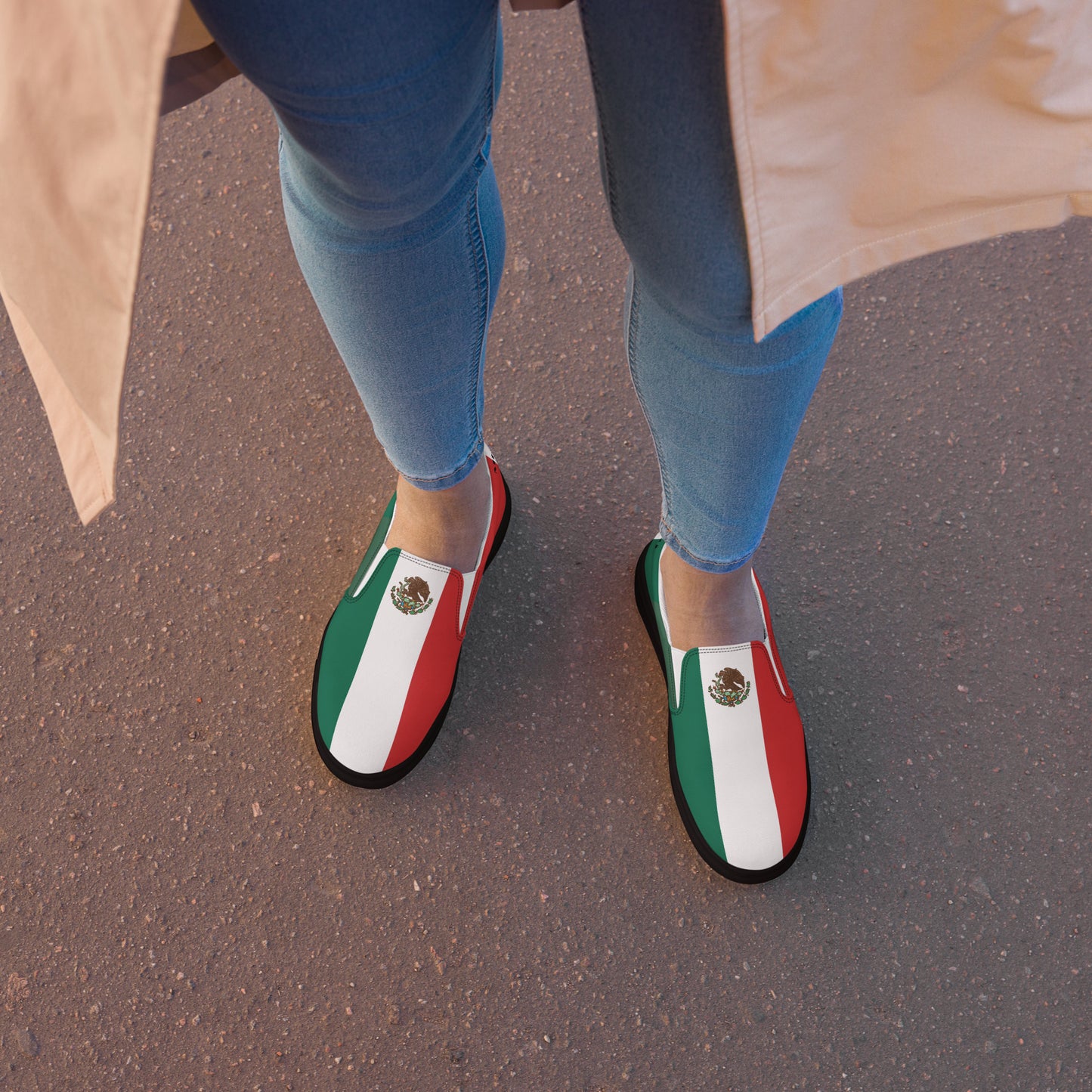 Mexico Flag Inspired Women’s Slip-On Canvas Shoes – Black or White Sole
