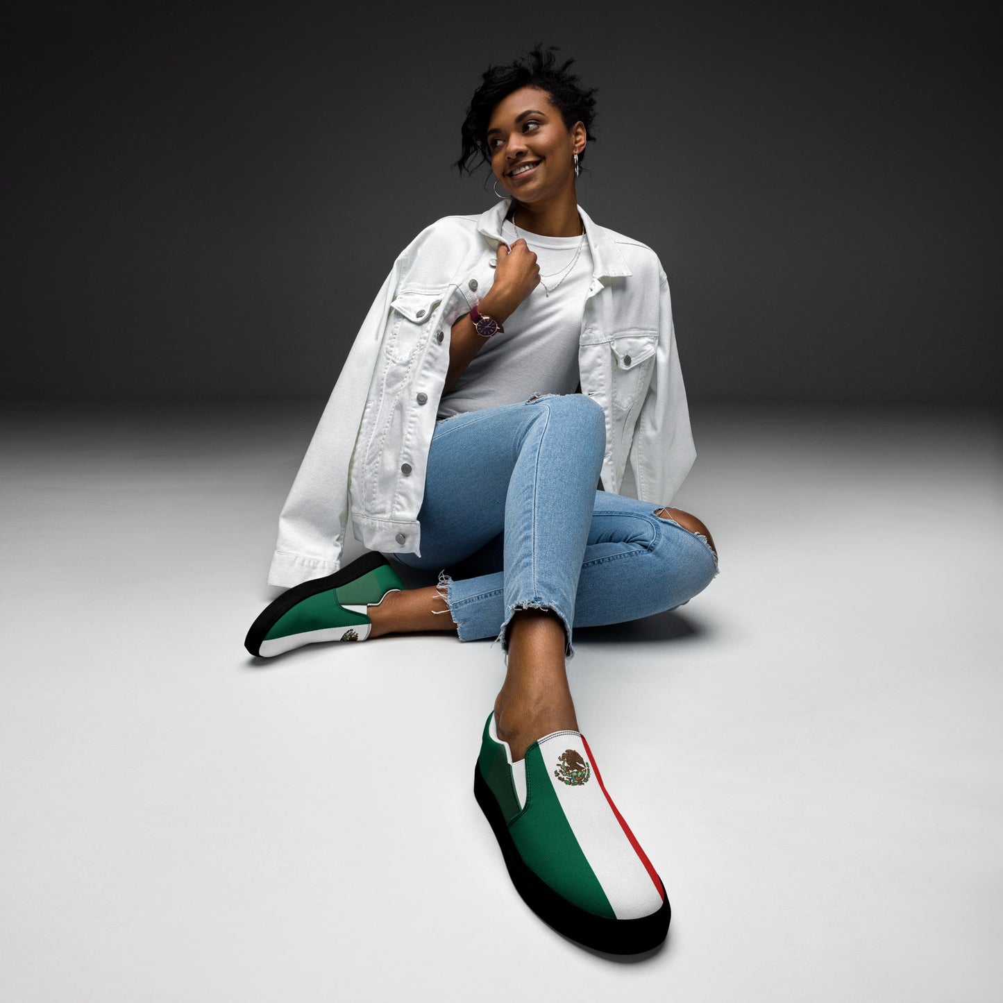 Mexico Flag Inspired Women’s Slip-On Canvas Shoes – Black or White Sole