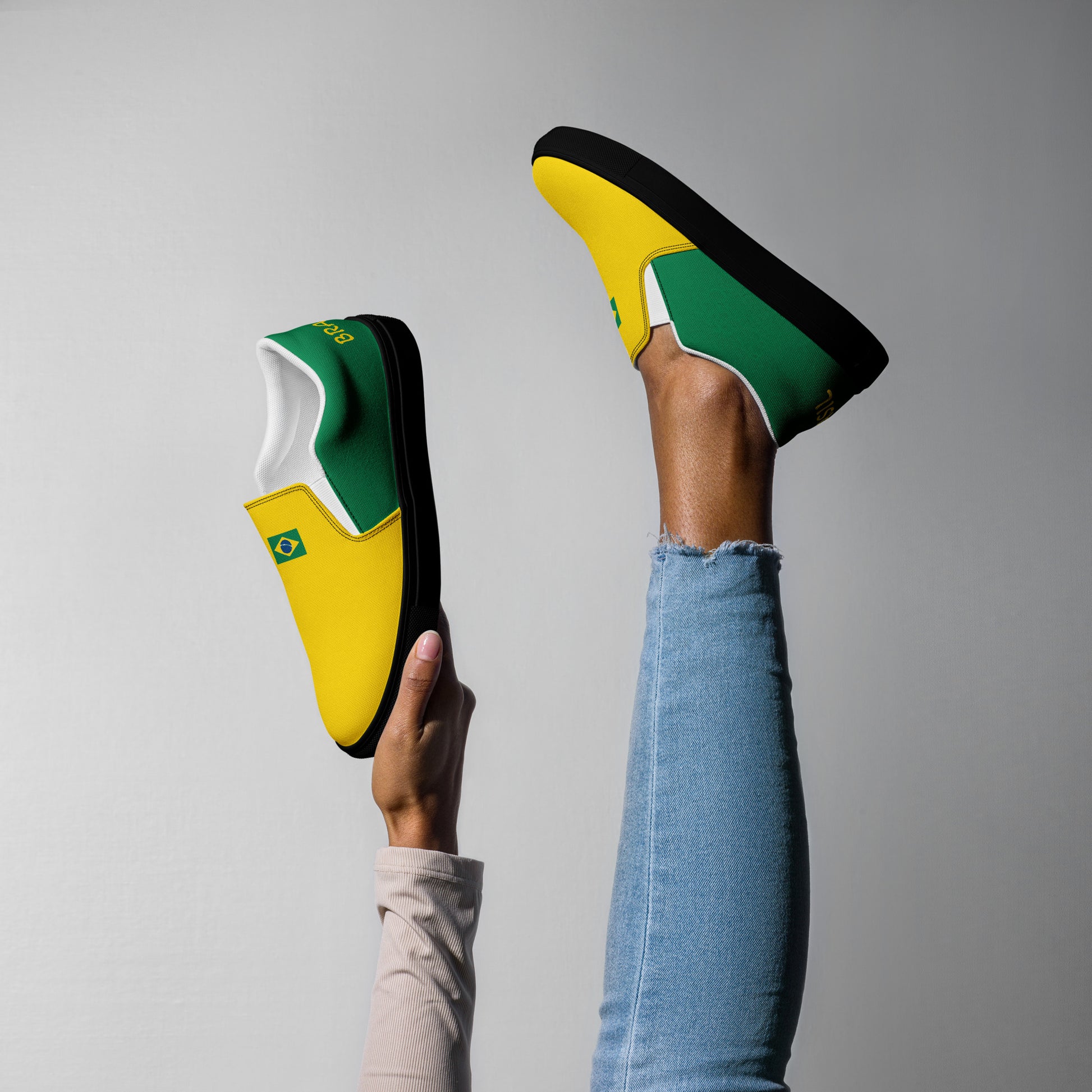 Bold Brazil Flag Inspired Womens Canvas Slip-On Shoes – Comfortable, Stylish Footwear for Patriotic Pride - Luv My Flag