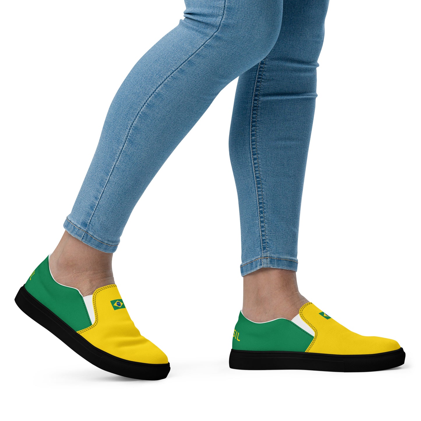 Bold Brazil Flag Inspired Womens Canvas Slip-On Shoes – Comfortable, Stylish Footwear for Patriotic Pride - Luv My Flag
