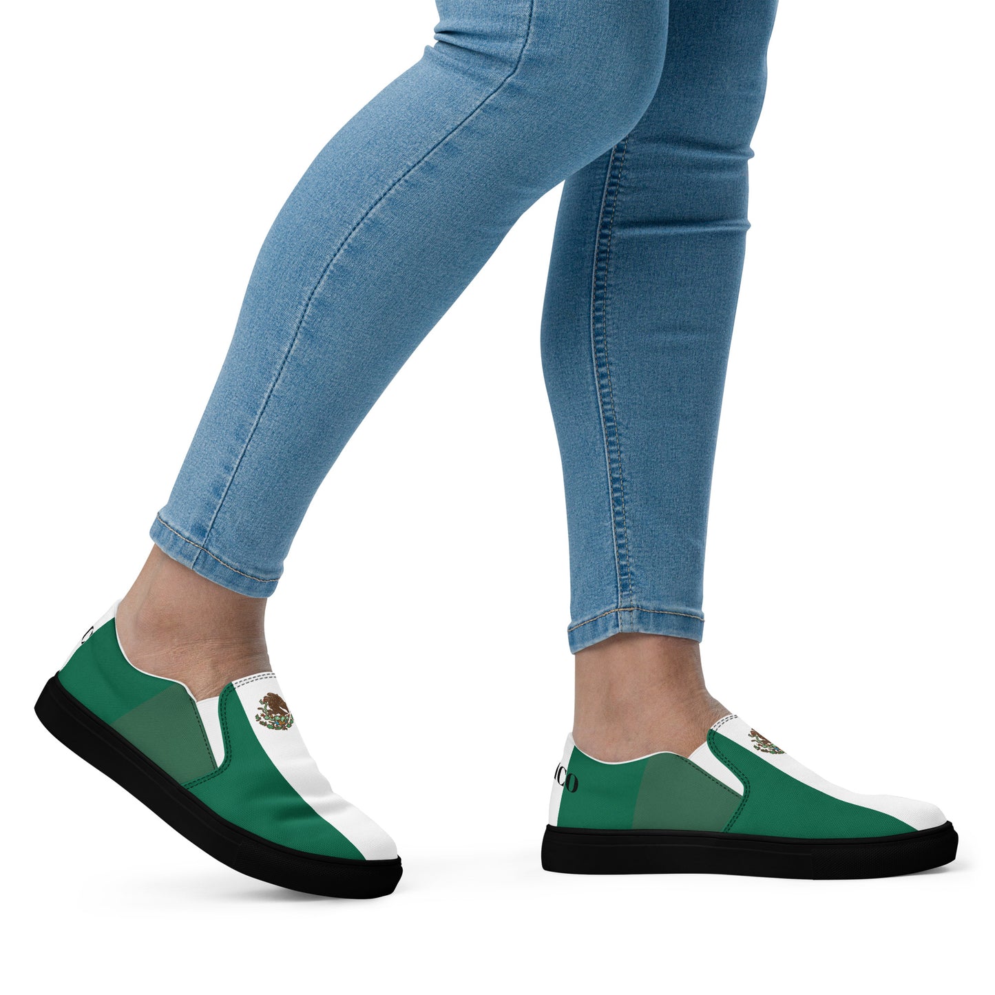 Mexico Flag Inspired Women’s Slip-On Canvas Shoes – Black or White Sole