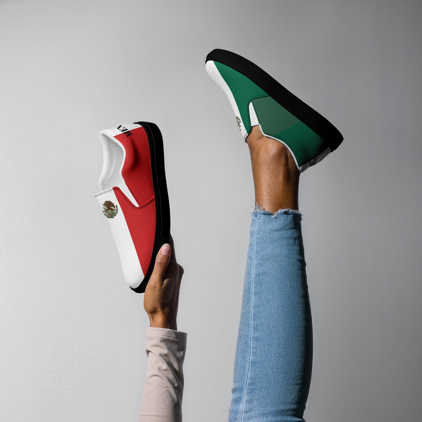 Mexico Flag Inspired Women’s Slip-On Canvas Shoes – Black or White Sole