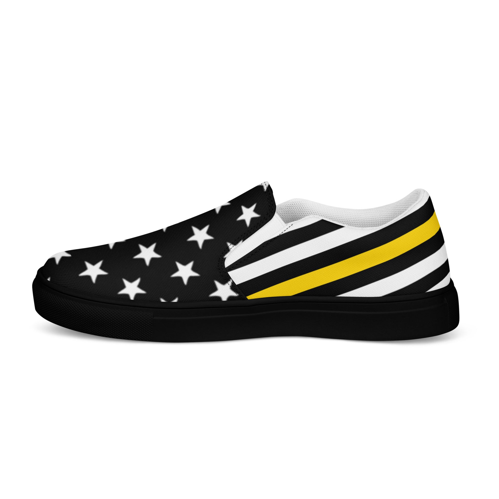 [Brand] slip-on shoe with stars and striped pattern design.