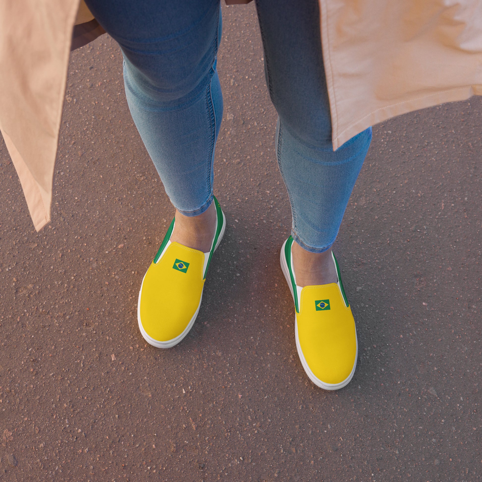 Bold Brazil Flag Inspired Womens Canvas Slip-On Shoes – Comfortable, Stylish Footwear for Patriotic Pride - Luv My Flag