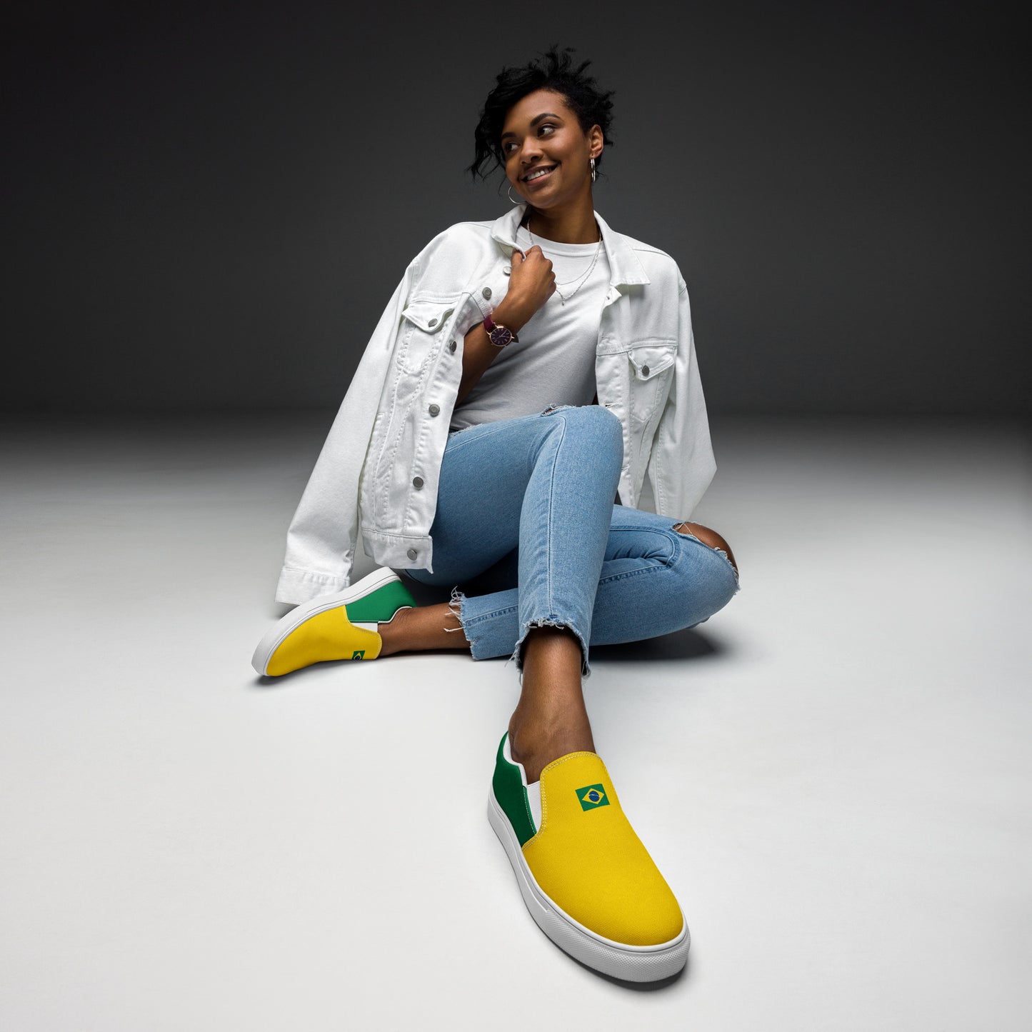 Bold Brazil Flag Inspired Womens Canvas Slip-On Shoes – Comfortable, Stylish Footwear for Patriotic Pride - Luv My Flag