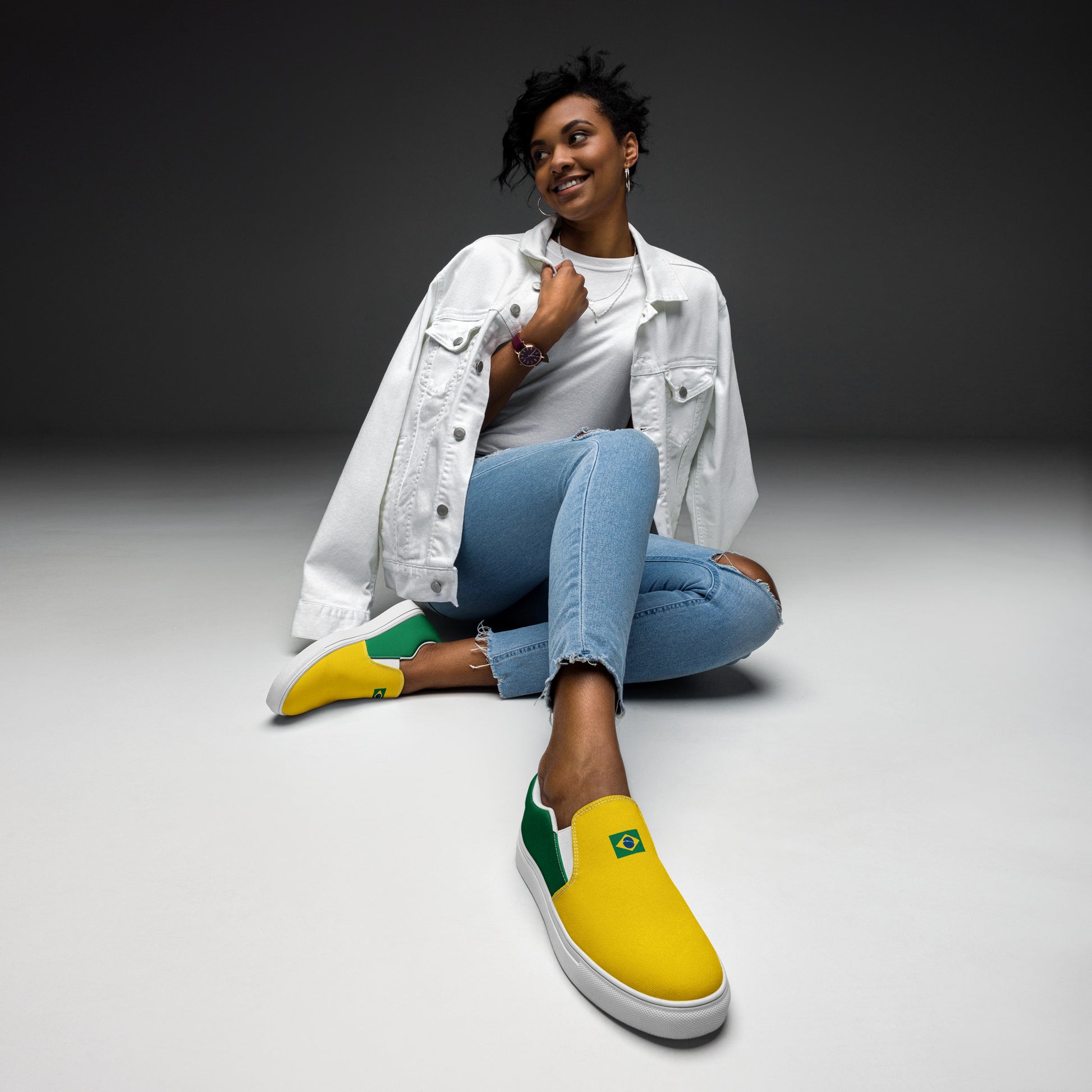 Bold Brazil Flag Inspired Womens Canvas Slip-On Shoes – Comfortable, Stylish Footwear for Patriotic Pride - Luv My Flag